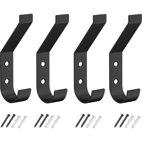 Kleiderhaken (4 Stück), Schwarze Metall-wandgarderobe, Moderne Wandhaken, Für Eingangsbereich, Schlafzimmer, Badezimmer, Mehrzweckhaken, Schrauben Inklusive, Schwarz