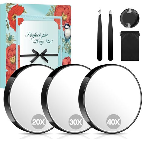 Vergrößerungsspiegel (20x, 30x, 40x), Saugnapf (9 Cm), 2 Pinzetten, Aufbewahrungstasche, Reise-badezimmer-set