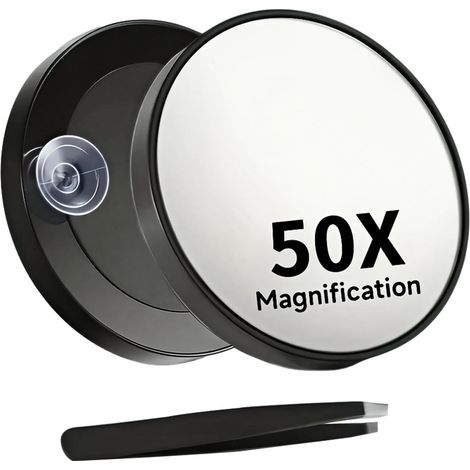 Vergrößerungsspiegel (50-fache Vergrößerung), Starker Saugnapf, Pinzette, Edelstahl, Make-up- Und Hautpflegeprodukte