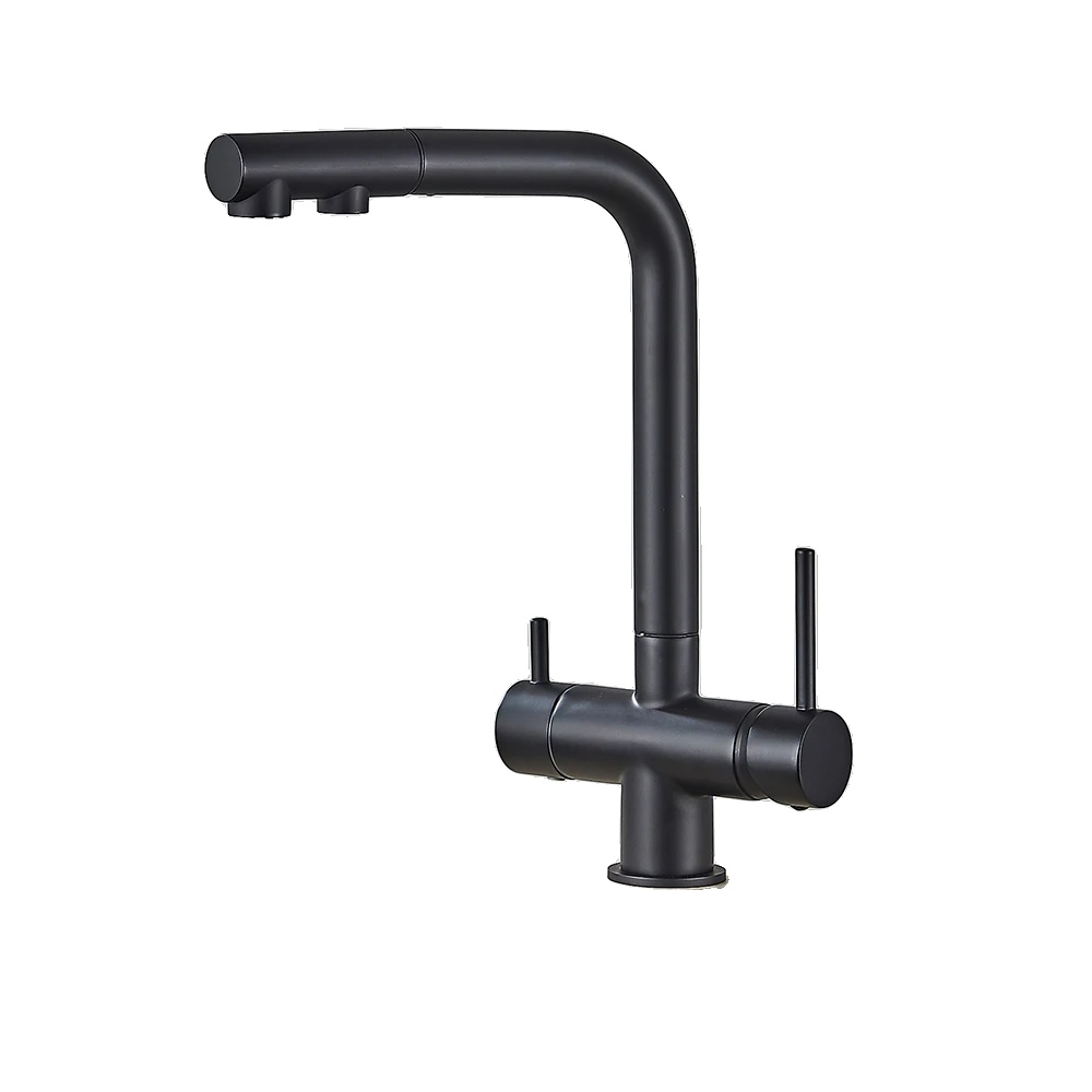 Küchenarmatur, Zwei-temperatur-funktion, Ausziehbarer Brausekopf, Mattschwarze Armatur
