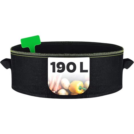 Pflanzsack 190 L, Vliesstoff, Ø 90 Cm, Schwarz, Für Garten, Balkon Oder Terrasse