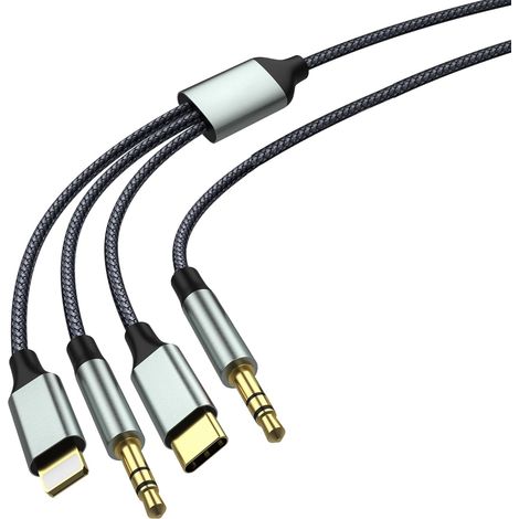 3 M Usb-c-auf-aux-auto-audiokabel, 3,5-mm-nylonkabel, Klinkenkabel (3-in-1-kabel) Für Kopfhörer Und Smartphone