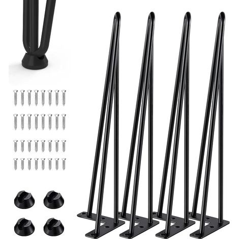 4er-set Haarnadel-tischbeine – 3 Streben – Metallmöbelbeine Mit Bodenschonern – Höhe: 40 Cm – Für Couchtische, Beistelltische, Schreibtische Und Esstische