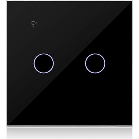Schwarzer 2-fach-wlan-smart-schalter (1-wege), Kompatibel Mit Alexa, Zweifacher Wlan-wandschalter Mit Touch-funktion, Steuerbar Über Die Tuya/smart Life App, Mit Und Ohne Neutralleiter Erhältlich