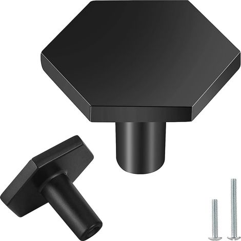 Set Mit 4 Massiven Messing-möbelknöpfen – Schwarze Tür- Und Schubladengriffe Mit Schrauben – Sechseckige Möbelgriffe Für Küchenschränke, Kommoden Und Kleiderschränke, 35 X 26 Mm