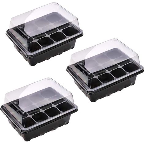 Set Mit 3 Anzuchtschalen, Anzuchttrays, Mini-gewächshaus Für Sämlinge Mit 12 Zellen, Anzuchtschale Mit Deckel