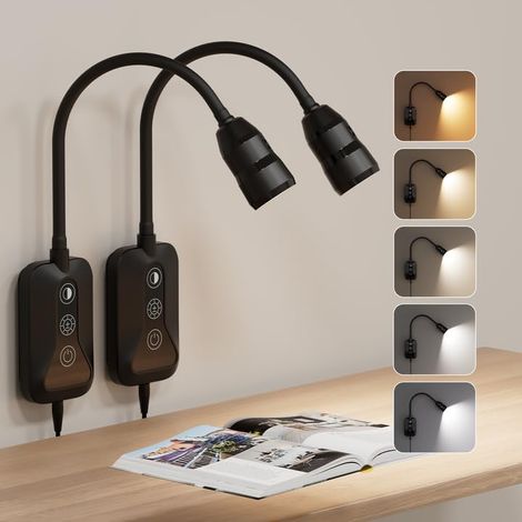 Led-wandleseleuchte Mit Bewegungssensor Und Flexiblem Schwanenhals – 5-farbige, Dimmbare Leselampe Fürs Bett Mit Usb-anschluss Fürs Schlafzimmer – 2er-pack