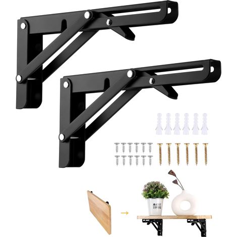 Klappkonsolenhalterung 200 Mm, 2 Stück, Schwarz, Klappbar, Für Konsolen, Tragende, Klappbare Regalhalterungen, Regalhalterung