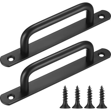 Schiebetürgriffteile, Schiebetürgriff Mit Edelstahlplatte Für Schwarze Schrank-/garderobentüren Im Scheunentorstil (160 Mm)