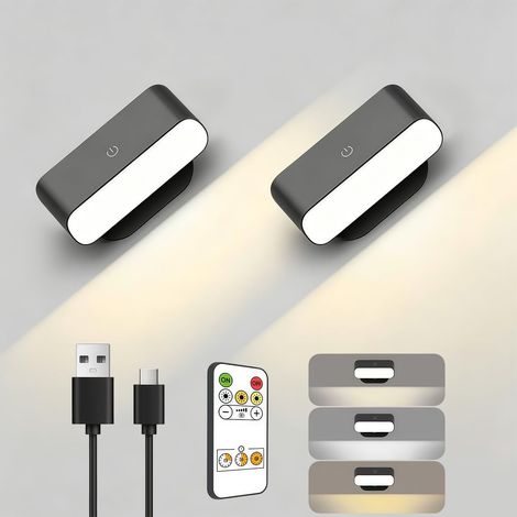 Wandleuchte Für Den Innenbereich, 2er-set Kabellose Wandleuchten Mit Fernbedienung Und Touch-steuerung, 3 Dimmbare Farben, 360°-drehung, Nachttischlampe Für Wohnzimmer, Schlafzimmer Und Treppenhaus, S