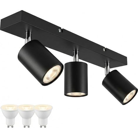 Verstellbare Schwarze Led-deckenleuchte Mit 3 Gu10-leuchtmitteln, 4000k Neutralweiß – Rechteckiger Metall-spot – Sofort Einsatzbereite Natürliche Beleuchtung Für Küche, Flur Und Ankleidezimmer