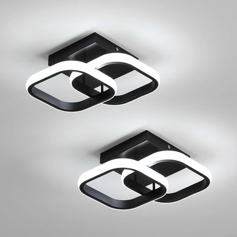 Set Mit 2 Modernen Led-deckenleuchten, 24 W, 2700 Lm, Kleine Schwarze Quadratische Led-deckenleuchte Für Die Innenbeleuchtung Von Schlafzimmer, Wohnzimmer, Flur Und Balkon, Weißes Licht 6500 K, 24 Cm