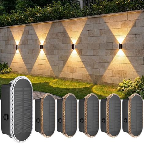 Solar-wandleuchten Für Garten/zaun, 6er-pack – 1200 Mah, Nach Oben Und Unten Gerichtete Solarleuchten Für Den Außenbereich, Ip65 Wasserdicht, Leistungsstarke Beleuchtung Mit 3000 K/4000 K/6500 K
