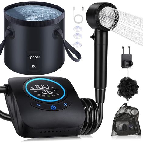 Tragbarer Campingheizer, [wasserdicht] Campingheizer-set, Wiederaufladbar, 8000 Mah, Mit 20-liter-faltbehälter, Smart-display Und Apple-steuerkopf, 5 Modi Für Outdoor-camping