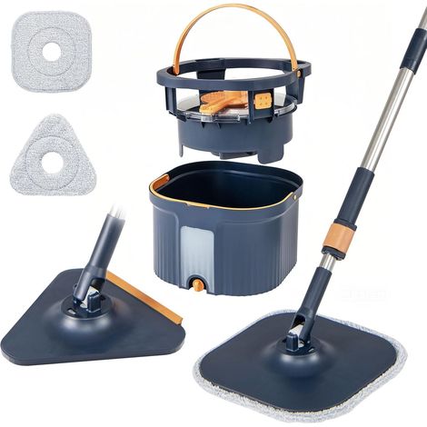 Wischmopp-set, Doppeleimer, 360° Drehbarer Kopf, Mikrofaser, Für Fliesen- Und Parkettböden