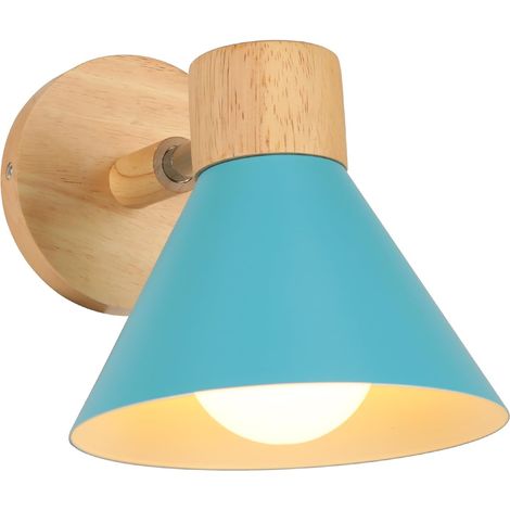 Moderne E27-wandleuchte Für Den Innenbereich, Industriell Verstellbare Wandleuchte Aus Holz, Ø18cm (blau) Für Schlafzimmer, Wohnzimmer, Flur, Café