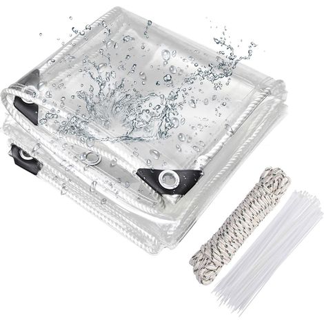 Plane 2x3m Transparent Wasserdicht Pvc Ösen Kabelbinder Garten Pool