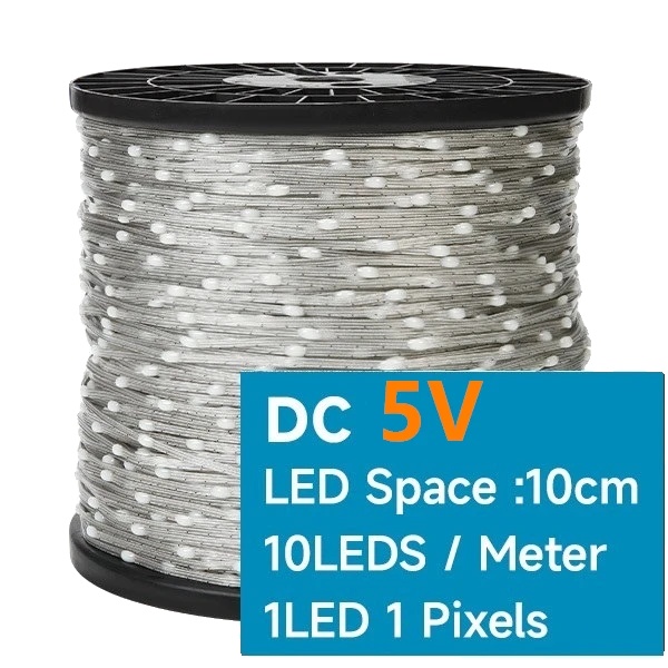 Led-lichterkette, Einzeln Ansteuerbar, Wasserdicht, 10 Cm Rastermaß, 3-poliger Stecker, 50 Meter, 5 V, Transparentes Kabel