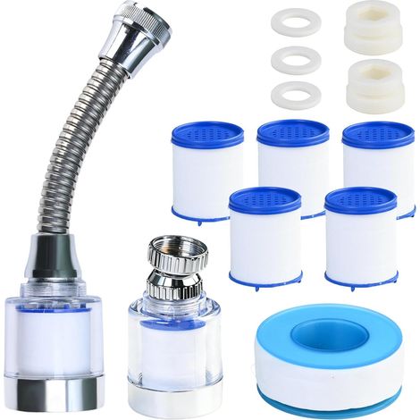 2-teiliger Wasserhahnfilter, 5s, 360° Drehbar, Anti-kalk, Küche Bad