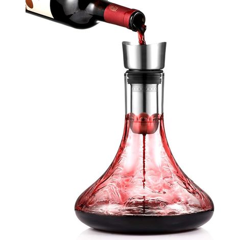 Kristallglaskaraffe, 1800 Ml, Mit Integriertem Belüfter Und Tropffreiem Ausgießer Für Rotwein