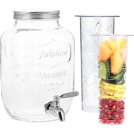 Glas-getränkespender (4 L) Mit Edelstahlhahn Und 2 Einsätzen Für Party-snacks