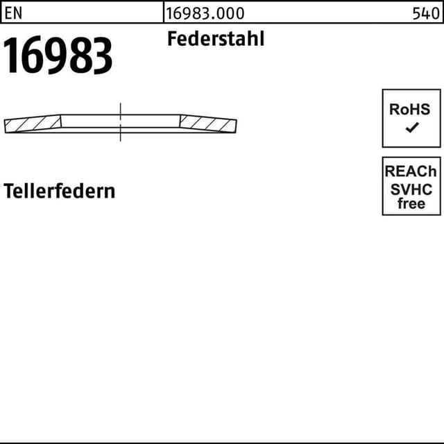 Tellerfeder EN 16983 50 x25,4x2,0 Federstahl