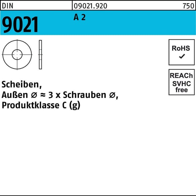 Unterlegscheibe DIN 9021 4,3 x12 x1 A 2