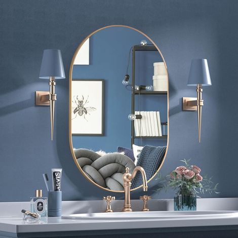 Ovaler Spiegel, Ovaler Badezimmerspiegel 40 X 60 Cm, Einzigartiger Wandspiegel, Goldener Kosmetikspiegel Für Wohnzimmer, Badezimmer, Schlafzimmer, Flur