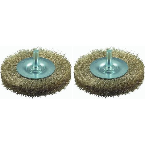 Set Mit 2 Rundbürsten Mit Gewellten Drähten, Messing, 75 Mm, Für Bohrmaschinen, Metallreinigung