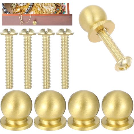 Set Mit 4 Schubladengriffen, Massives Messing, Rund, 1,2 Cm Durchmesser, Goldfarben