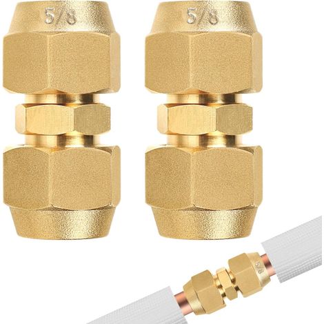 Set Mit 2 Doppelfittings Für 5/8"-kupferrohre, Lötfrei, Verstärktes Messing, Klimaanlage