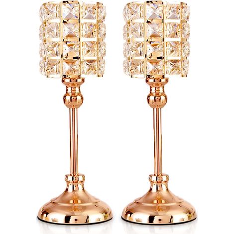 2-teiliger Teelichthalter Aus Goldenem Kristall, Metallzylinder, Luxuriöser Kronleuchter, 35,5 Cm Hoch, Kerzenhalter-ornamente Für Weihnachten, Wohnzimmer, Hochzeits-tischdekoration (groß)