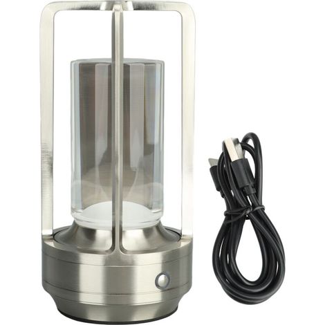 Kabellose Tischleuchte Mit 3 Farben, Stufenlosem Led-dimmer, Wiederaufladbarer Touch-lampe, Nachttischlampe, Silber