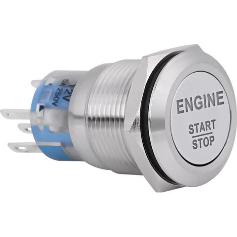 12v Led-motorstart-stopp-butter-taster, Weiß, Silberfarben, Edelstahl