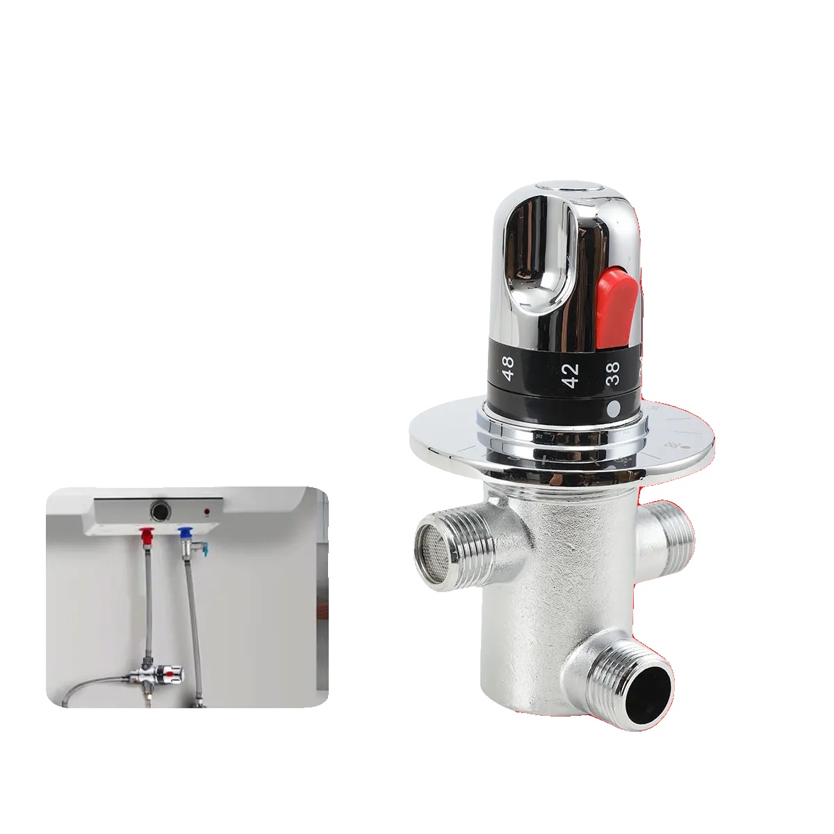 Thermostatisches Mischventil, Aus Reinem Kupfer, Modernes Design, Elektrolytische Oberfläche, 3-wege-ausführung, Rückschlagventile Zur Verhinderung Von Rückfluss.