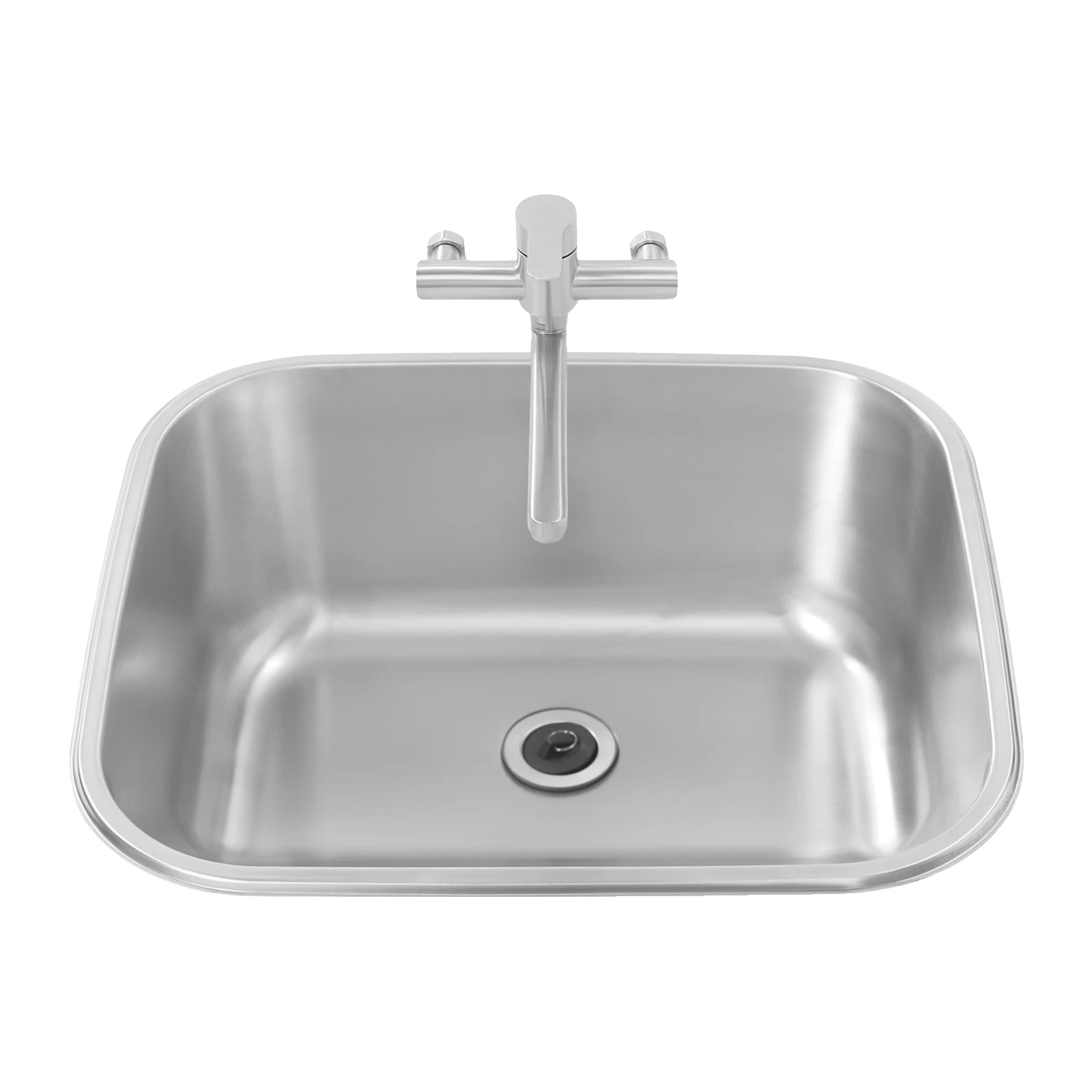Spülbecken, Edelstahl, Integrierte Armatur, Silber