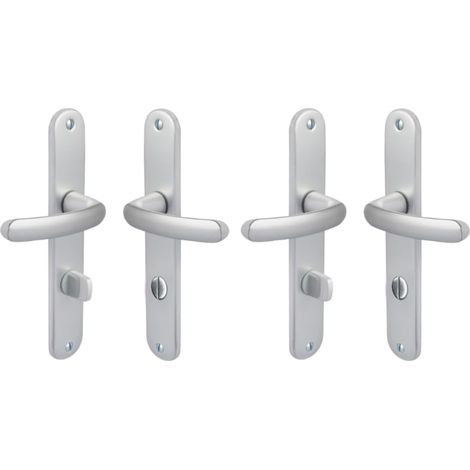 Set Türgriff Mit Verriegelungsplatte, 195 Mm Lochabstand, Silberfarbenes Aluminium, Für Toilette Und Badezimmer