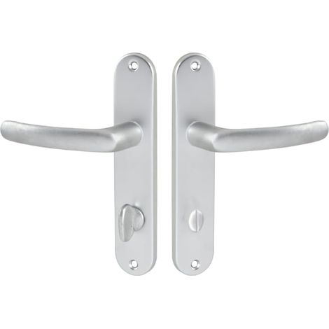 Set Türgriff Mit Rosette, Aluminium, Silberfarben, 165 Mm Lochabstand, Für Wc Und Badezimmer