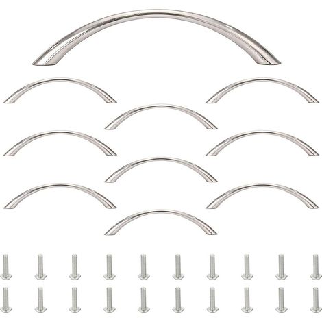 10 Möbelgriffe, Aluminiumlegierung, Gebogen, Silberfarben, 96 Mm Lochabstand, Für Küchenschrankschubladen
