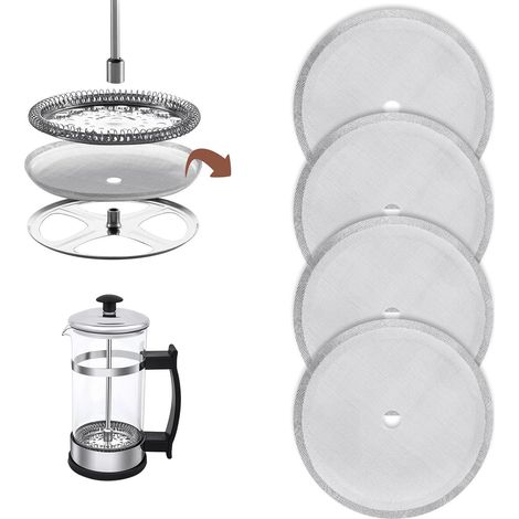 4-teiliges Kaffeefilterset, 100 Mesh, Edelstahl 304, 10,2 Cm Durchmesser, Für 1000-ml-kaffeemaschinen
