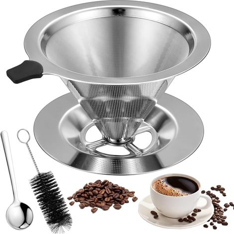Doppellagiger Edelstahl-kaffeefilter (800 Mesh) Mit Ergonomischem Griff Für Kaffeemaschinen Zu Hause Oder Im Büro