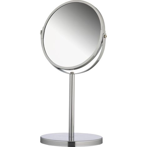 Freistehender Kosmetikspiegel, Doppelseitig, 3-fach Verchromtes Metall, Ø 17 Cm, Für Badezimmer
