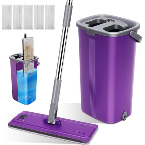 Wischmopp, 5 Mikrofaserpads, 4-liter-eimer, 360°-drehung, Verstellbarer Griff, Geeignet Für Holz- Und Fliesenböden