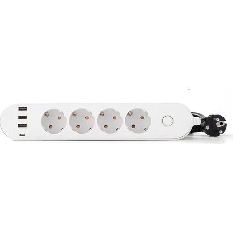 4-fach Steckdosenleiste (16 A) + 4 Usb-anschlüsse (3 Usb-a + 1 Usb-c Pd20w) Mit Schalter, 2 M Kabel, Weiß