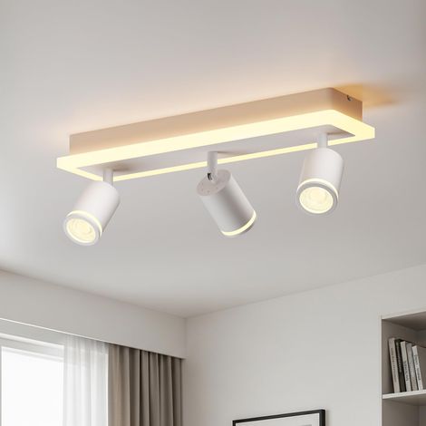 3-spot-led-deckenleuchte, Weiße Gu10-deckenleuchte Für Wohnzimmer, Deckenstrahler Für Küche, Rechteckiger Sockel Mit Integrierter Lichtleiste (leuchtmittel Nicht Enthalten)