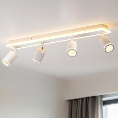 Led-deckenleuchte, Weiße Gu10-wohnzimmerleuchte, 4 Deckenstrahler Für Die Küche, Rechteckiger Sockel Mit Integrierter Lichtleiste (leuchtmittel Nicht Enthalten)