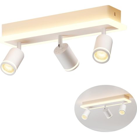 Led-deckenleuchte Mit 3 Spots, Weiße Gu10-deckenleuchte, Rechteckiger Sockel Mit Integrierter Lichtleiste, Geeignet Für Wohnzimmer (leuchtmittel Nicht Enthalten)