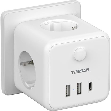 X 6-in-1-steckdosenleiste, 3 Ac-steckdosen Und 3 Usb-anschlüsse, Ein-/ausschalter, 2500 W Leistung, Wohnzimmer, Schlafzimmer, Büro