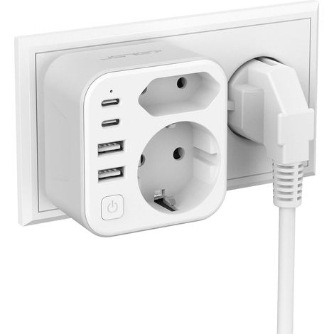 6-in-1-wandsteckdosenleiste, 2 Ac-steckdosen, 4 Usb-anschlüsse, Mit Schalter, Für Reisen Und Zuhause