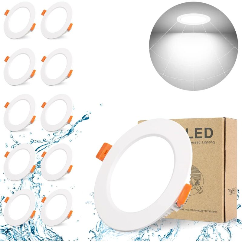 10er-pack Led-einbaustrahler, Extraflach, Weiß, Ip44, 5 W, 500 Lm (entspricht 50 W Glühlampe), Kaltweiß 6000 K, Ac 220–240 V, Runde Deckeneinbauleuchte Für Küche, Schlafzimmer, Wohnzimmer
